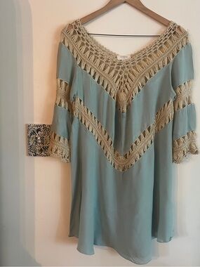 Umgee Tunic with Cream Crochet Trim